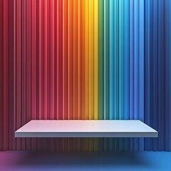 Empty Shelf Display with Rainbow Colored Vertical Stripes Backdrop for Product Showcase or Presentation