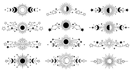 Celestial Designs Featuring Sun, Moon and Stars for Mystical Projects, Perfect for Astrology, Tarot, and Modern Spiritual Themes, Originally a Scalable Vector Graphic
