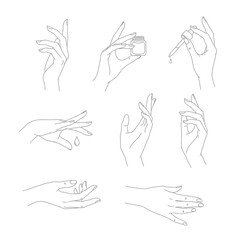 Elegant hands showcase beauty products and skincare routine, a modern minimal design for wellness brands and cosmetic advertising in a luxury aesthetic
