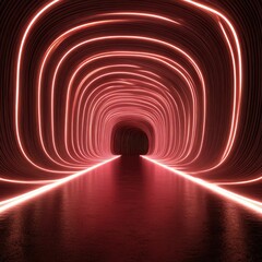 Naklejka premium Abstract Red Neon Tunnel Glowing Futuristic Hallway