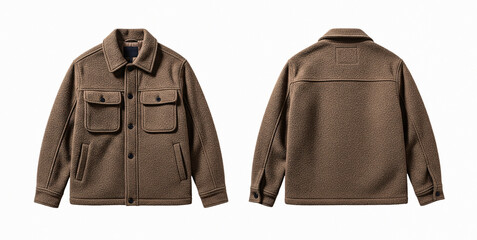 Naklejka premium Brown Wool Jacket Mockup Front and Back View Isolated on White Background