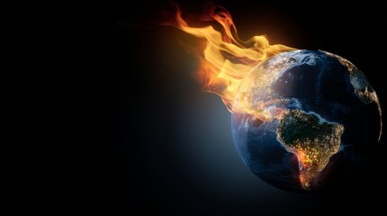 Earth slowly burning with pollution over North, Central, and South America, environmental disaster, climate change, smog and smoke, ecological crisis, natural disaster, global warming
