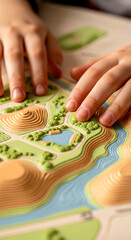 Fototapeta premium Hands Touching 3D Topographical Map Model