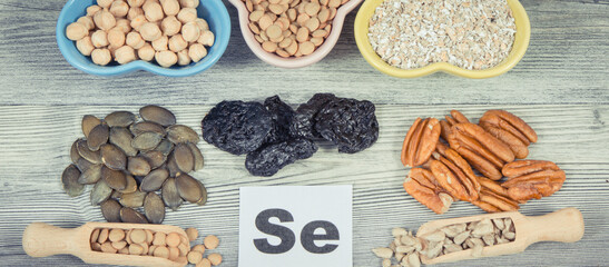 Food containing natural selenium and other vitamins and minerals. Healthy eating