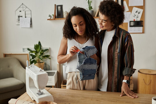 Creative couple enjoys upcycling projects together in a cozy home setting