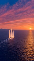 Aerial Sunset Sailboat in the Colorful Ocean