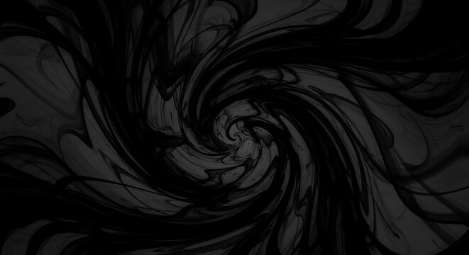 Dark abstract vortex background with swirling fractal patterns and subtle texture for a mysterious visual effect.