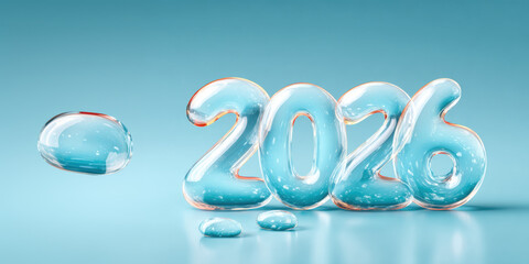 Water bubble numbers 2026 for new year celebration.Clean New Year, New Year banner.