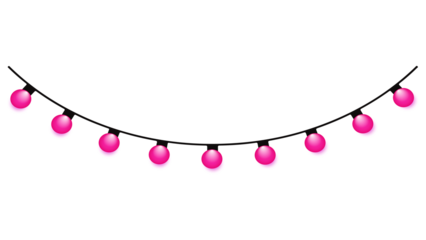 Simple hanging garland of vibrant pink round lights with gradient effect. Ideal for parties, love themes, birthdays, and festive banners. PNG with white background.