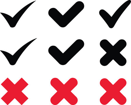 Icon set of checkmarks and crossmarks