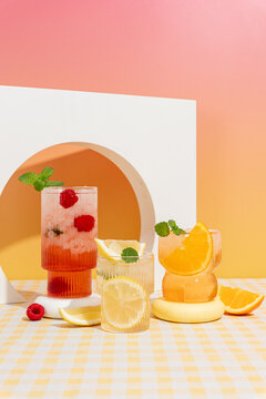 Refreshing cocktails with vibrant fruit garnishes