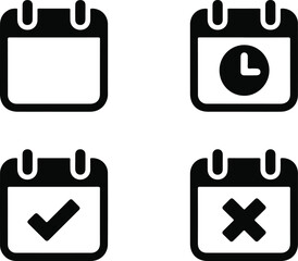 Calendar Status Icons &ndash; Black and White Symbols for Scheduling, Confirmation, and Cancellation UI Design