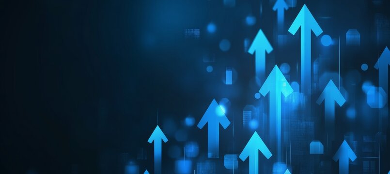 Futuristic Ascending Arrows with Abstract Geometric Shapes and Motion on a Blue Background