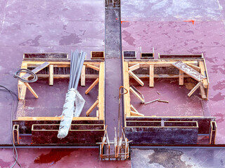 Construction site with reinforcements and concrete work