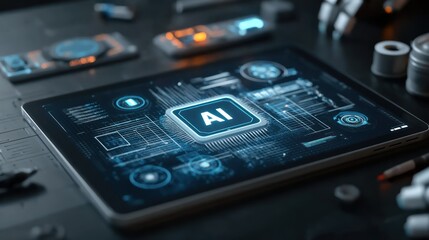 Obraz premium Tablet with ai interface digital technology
