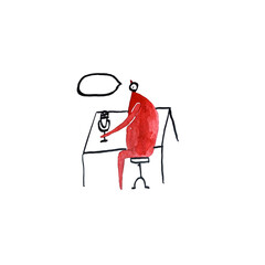 Hand paint watercolor stick figure illustration. Watercolor people. Podcast. Interior.