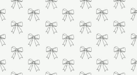 Simple seamless pattern of hand-drawn stitched bows on a light green background perfect for gift wrap or fabric design.