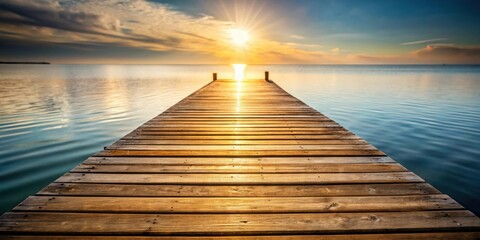 Fototapeta premium Golden Hour Serenity A Wooden Dock Extending Towards a Peaceful Sunset Over Calm Water