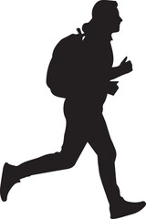 Silhouette of a man with backpack running outdoors for hobby and adventure activity