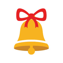 Golden christmas bell with red ribbon festive celebration icon vector holiday decoration isolated on white background