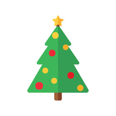 Festive flat design christmas tree decorated with ornaments and star isolated on white background