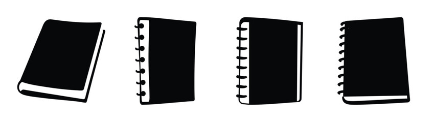 Fototapeta premium Collection of blank black notebooks and journals showcasing different angles and styles