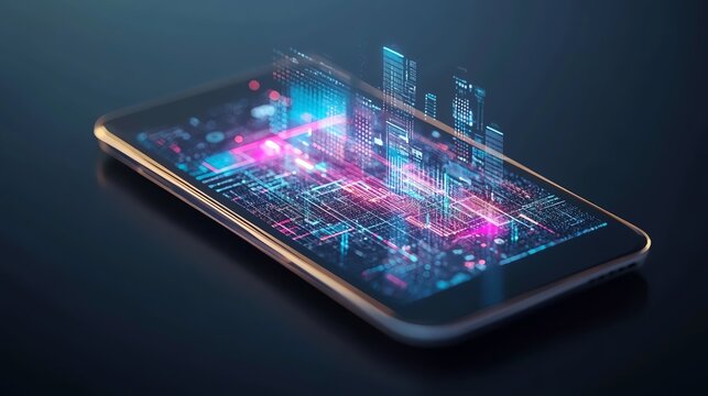 A modern smartphone displays advanced digital data visualization, showcasing technology's impact on communication and information processing