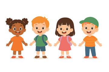Diverse group of happy school children standing together ready for education