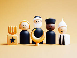 Inclusive Hanukkah design featuring diverse symbols and joyful characters celebrating together