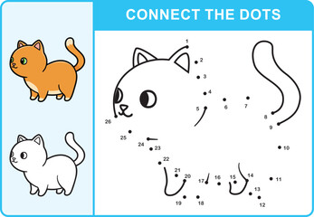 Cat animal outline dot to dot with coloring page vector illustration