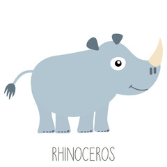 Rhinoceros flat illustration with identifying animal text