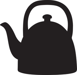 A silhouette of a kettle with a spout and handle on a white background in a simple illustration
