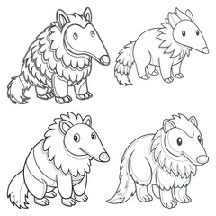 Set Anteater line art and illustrator silhouette eps10
