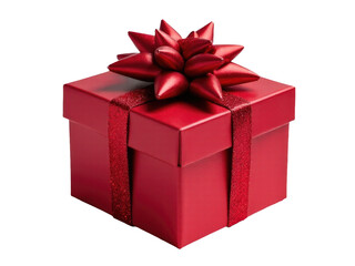 Obraz premium A small, wrapped gift with a red bow and red wrapping paper