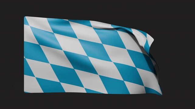 Bavarian lozenges flag with white and light-blue diamonds waving in the wind on a gray background. Clean cloth simulation. Suitable for projects on upcoming regional and national elections.