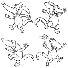 Set Anteater line art and illustrator silhouette eps10