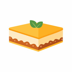 Sweet layered baklava pastry slice icon with a mint leaf garnish vector illustration