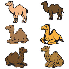 Set Bactrian camel art and illustrator silhouette eps10