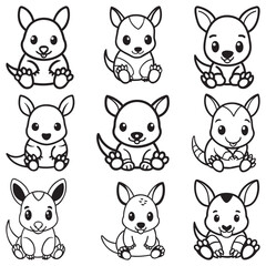 Set Anteater line art and illustrator silhouette eps10