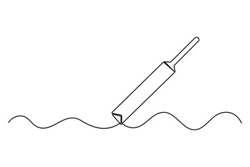 Obraz premium Single line art of cricket bat and ball with stumps continuous outline drawing isolated on white background 