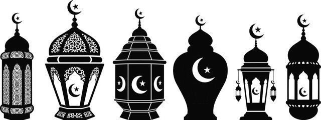 Collection of Islamic lanterns with crescent moon and star motifs Ramadan lantern