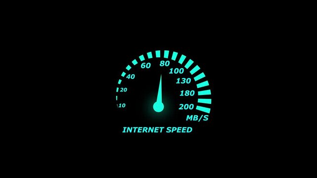 animation speed internet and 5G connectivity concept. 5G internet speed measurement with hi-tech gauge showing internet speed 4k