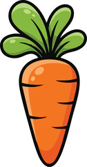 Bright orange carrot with green leafy top, smooth cartoon shape for kids learning 