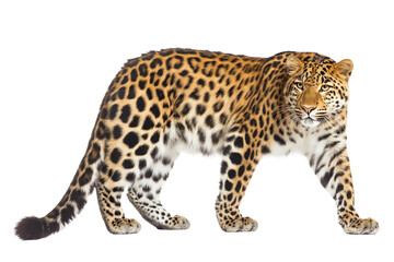 Fototapeta premium Leopard Walking Isolated On White Background