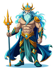 Poseidon real,full body real print Style, white background	