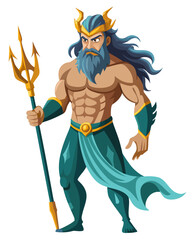Poseidon real,full body real print Style, white background	