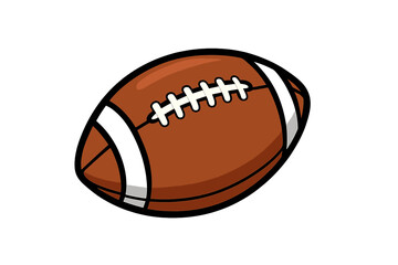 Stylized brown leather American football with white laces and stripes for athletic competition