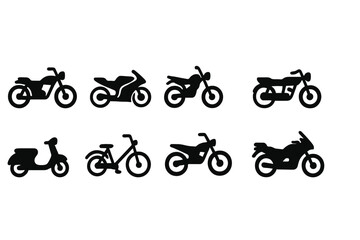 Obraz premium Set of two-wheeled vehicle silhouettes including motorcycle scooter and bicycle