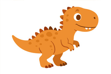 Cute orange cartoon dinosaur character standing and smiling on white background
