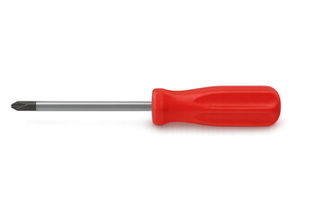 Red Phillips head screwdriver isolated PNG on transparent background, hand tool for construction and repair work